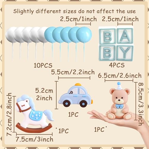 JeVenis Blue Bear Cake Decoration With Gold Balls Topper for Baby Shower and Birthday