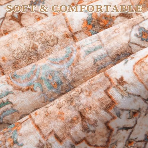 SERISSA Boho Area Rug 5x7 Peach Cream, Washable Large Rugs for Living Room, Ultra Soft Non-Slip Bedroom Rug Print Distressed Vintage Farmhouse Carpet Rug for Dining Room Dorm Office Home Decor