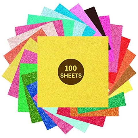 Glitter Cardstock Paper 12x12, 100Sheets 20Colors, Colored Cardstock for Cricut, Premium Glitter Paper for Crafts, Glitter Card Stock for DIY Projects, Sparkly Paper for Card Making, 280 GSM Cover