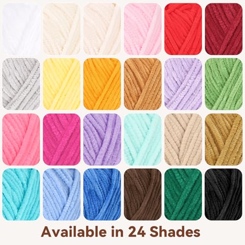 Image of Skinny Chenille Yarn for Crocheting - 6 Pack of 50g /158yd (948yd Total) - Soft Matte Thin Chenille CYC #2 - Fine Weight Baby Yarn for Plush Toys, Baby Blankets & Small Crafts(Mocha)