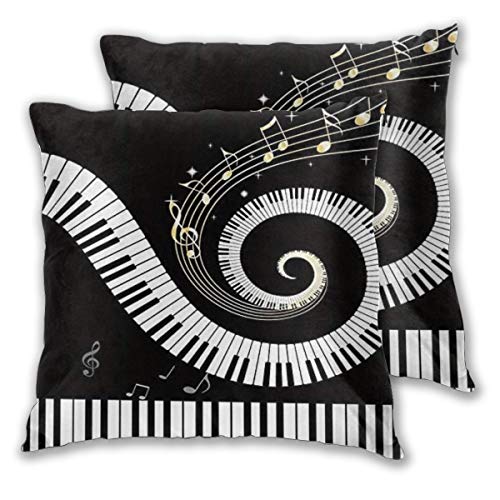 LOSUMIGE Taie d'oreiller Lot de 2 Notes de Musique avec Piano Housse De Coussin carré pour Lit Voiture De La Maison Canapé 60cm x 60cm Cover