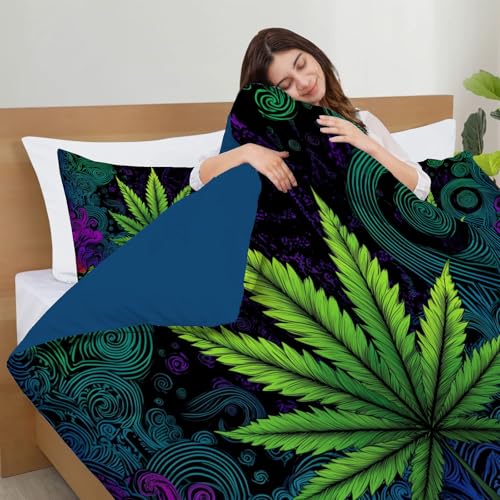 Housse de couette 220x240 avec fermeture éclair parure marijuana 3D