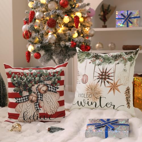 DFXSZ-Christmas-Pillow-Covers-18×18-inch-Set-of-4-Christmas-Tree-Gloves-Hello-Winter-Decorative-Red-White-Stripe-Throw-Pillow-Covers-Winter-Farmhouse-Decoration-for-Home-Couch-134 DFXSZ Christmas Pillow Covers 18×18 inch Set of 4 Christmas Tree Gloves Hello Winter Decorative Red White Stripe Throw Pillow Covers Winter Farmhouse Decoration for Home Couch 134
