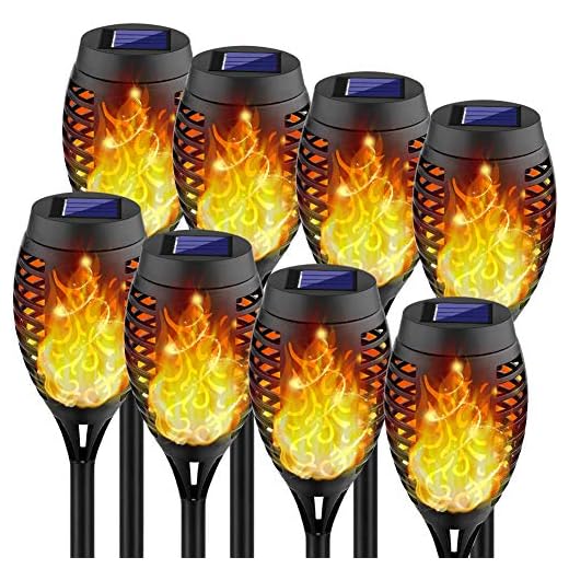 Kurifier Solar Lights Outdoor, 12LED-8Pack Solar Torch Light with Flickering Flame, Security&Waterproof/Festive&Romantic Decoration Landscape Tiki Torches for Yard, Patio, Garden-Auto On/Off Lighting