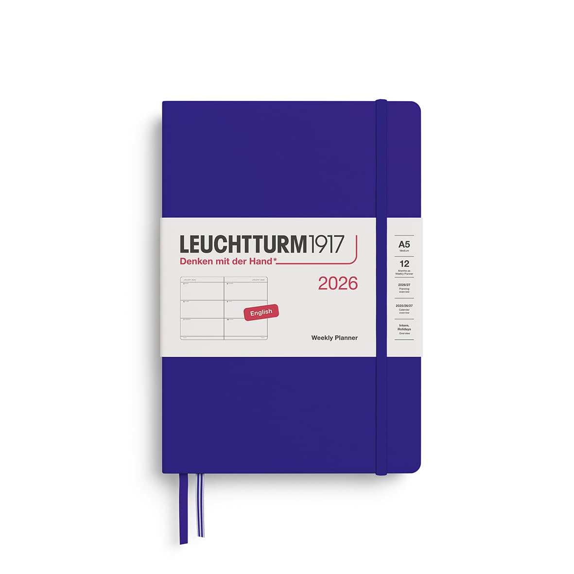 LEUCHTTURM1917 372713 Weekly Planner Medium (A5) 2026, 12 Months, Ink, English