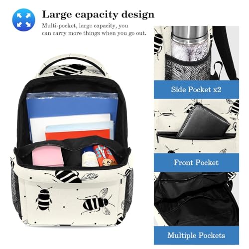 Cartable motif petites abeilles durable avec trousse imperméable assortie