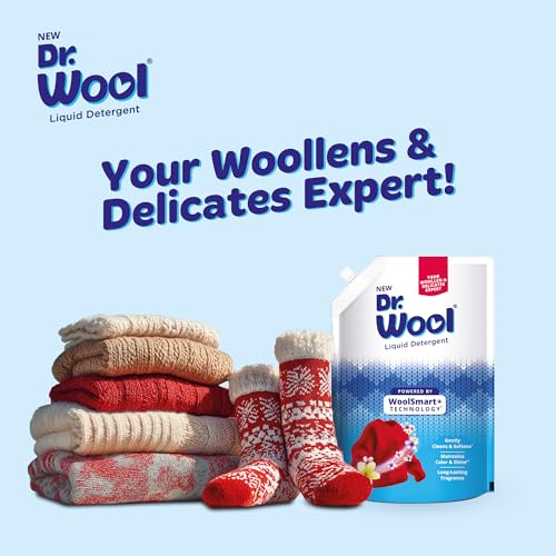 Image of Dr.Wool By Jyothy Labs Liquid Detergent 1KG Pouch An Expert Care for Winter Wear With Long-Lasting Fragrance|WoolSmart+ Technology for Woollen & Delicate|Ideal for Semi-Automatic & Top Load Machine