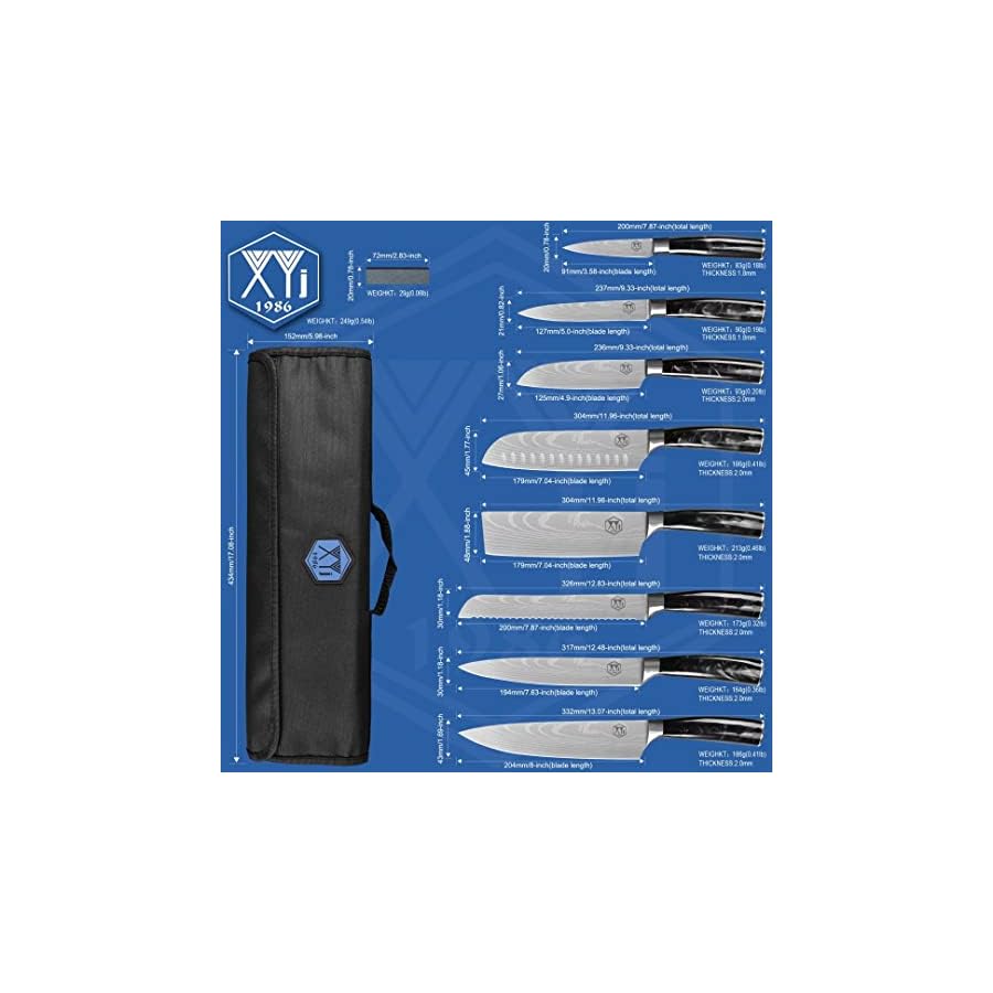 XYJ-Authentic-Since-19868-pieces-Japanese-Chef-Knives-Set-With-Rolling-Bag-SheathStainless-Steel-Cutlery-Culinary-Kitchen-KnivesErgonomics-HandleParing-Santoku-Slicing-Cooking-Knives-Tools XYJ Authentic Since 1986,8-pieces Japanese Chef Knives Set With Roll Bag & Sheath,Stainless Steel Cutlery Culinary Kitchen Knives,Ergonomics Handle,Paring Santoku Slicing Cooking Knives Tools