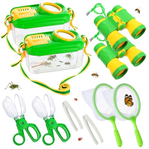 2Sets Bug Catcher for Kids - Sturdy Bugs Catching Kit Gifts with Binoculars Butterfly Net Collector Insect Catcher Tweezer, Bug Habitat Outdoor Explorer Kit for 3 4 5 6 7 8 Children