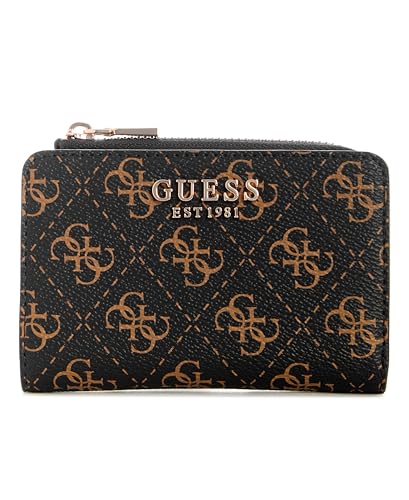 Guess Laurel II Zip Around Card Case, Brown Logo