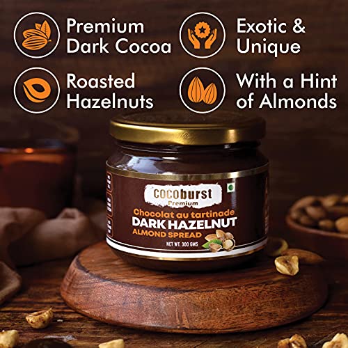 Image of Jindal Cocoa Cocoburst Dark Chocolate Hazelnut Almond Spread - 300g | Choco Spread with Cocoa & Hazelnut Butter | Chocolate Spread Without Palm Oil | No Trans Fat or Artificial Preservatives | Rich & Creamy