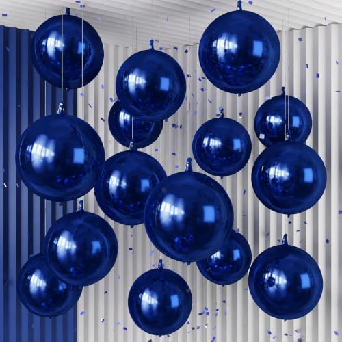 Image of 14 Pcs Navy Blue Round Foil Balloons 22 /15 /10 4D Ball Balloons Dark Blue Metallic Balloon Ornament Mylar Balloon Chrome for Birthday Graduation Wedding Anniversary New Year Disco Party Decor