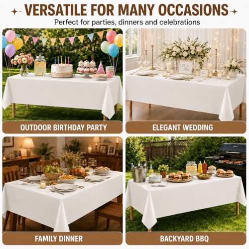 Image of 4 Pack Light Greige Plastic Tablecloths, 54 x 110 Inch Disposable Covers | Ideal for Weddings, Birthdays, Baby Showers and Picnics, Helping Protect Tabletops from Spills and Simplify Cleanup