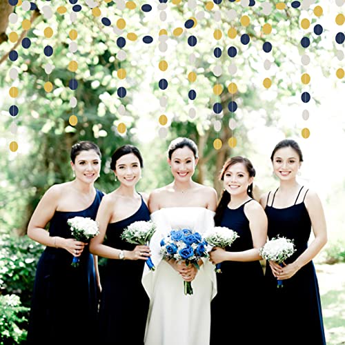 Image of Navy-Blue Ivory-White Gold Party-Decorations Garland - 52Ft Graduation 2025 Hanging Paper Banner Streamers,Farewell Wedding Bachelorette Engagement Men Nautical Birthday Decor Panduola