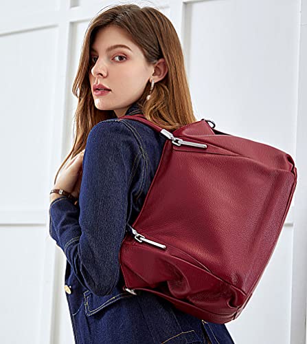 Image of HESHE Leather Shoulder Purses for Women Tote Handbags Satchel Hobo Handbag | Designer Genuine Leather Travel Top Handle Work Bag Ladies Crossbody Purses Adjustable Straps Large Capacity Zippered Closure