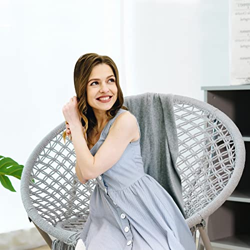 Pasamic Saucer Chair With Folding Metal Frame, 100% Cotton Handmade Cozy Chairs, Exquisite Moon Chair For Bedroom, Living Room Décor Grey #TOP5