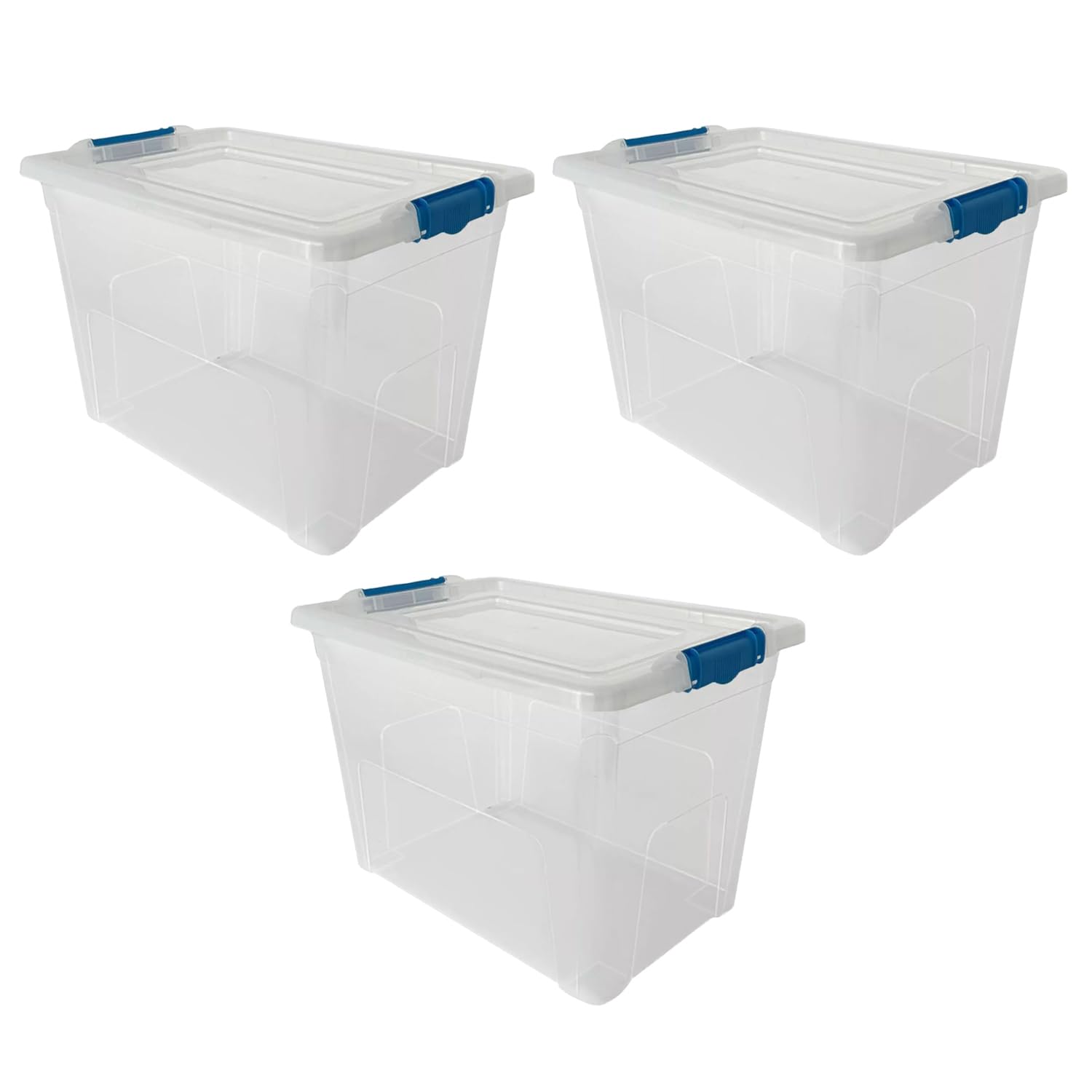Stash'd Storage Pack Of 3 Stash’d Storage 50L Or 80L Storage Boxes With Lids - Stackable Clear Plastic Boxes With Clip-Lock Lid - Durable & Multipurpose Storage Box For Home, Office & Garage Organisation (, 80 Litres)