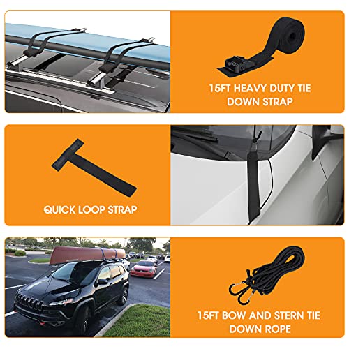 Image of HEYTRIP Roof Rack Pads 30 inch Aero Crossbar Pads for Kayak /Surfboard /SUP /Canoe with 15FT Tie-Down Straps and Storage Bag