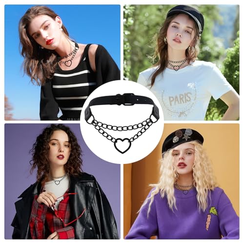 BinXiaoQin Karneval Halsband Damen Necklace Leder,Karneval Collar Women Gothic,Choker Kette damen Schwarz Halskette,Heart Schwarz Chokehold Adjustable Darkness Women Halsring Lederhalsband