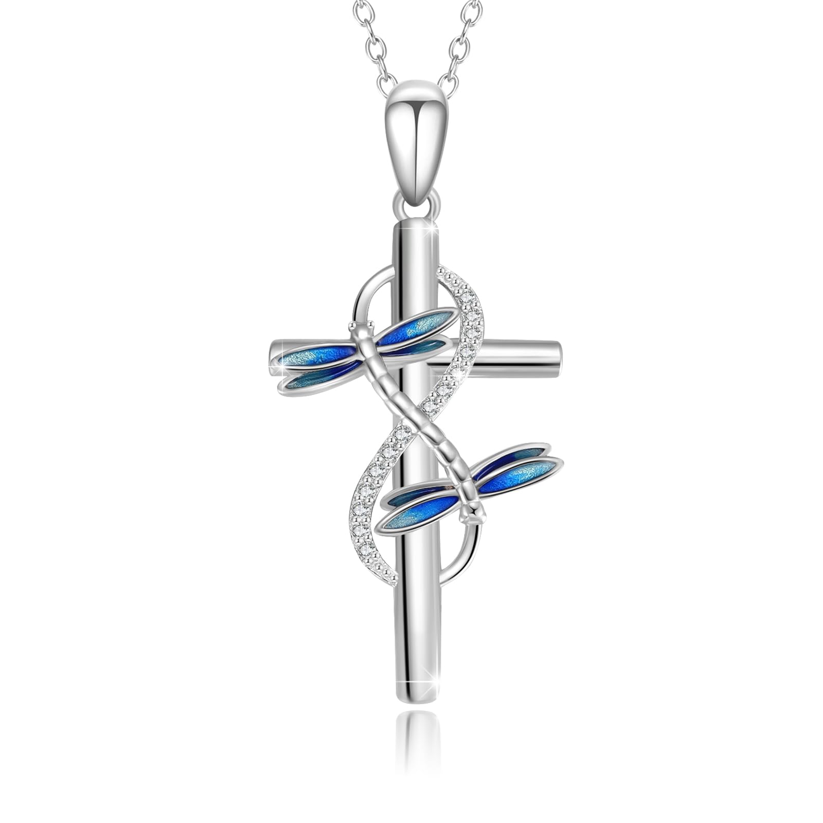 OHAYOO Dragonfly Cross Necklace for Women – 925 Sterling Silver Infinity Faith Pendant with Sunflower, Butterfly & Ladybug – Nature Jewelry Mother’s