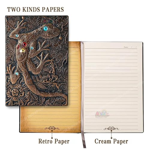 Image of Alokik 3D Lizard DND Vintage Leather Journal Writing Notebook with 200 Pages A5 Journal Diary,Antique Handmade Leather Diary,Travel Diary&Notebooks to Write in,Diary Gift for Men Women
