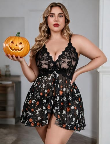 Image of Avidlove Plus Size Lingerie for Women Sexy Open Front Lace Babydoll Dress