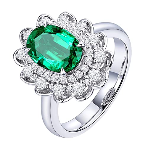 AmDxD Blommor smycken för kvinnor i 18 karat/750 vitt guld med smaragd 2,01ct och diamantring bröllopsdag, mormor och morfar gåvor, 18k vitt guld, Smaragd