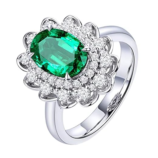 AmDxD Blommor smycken för kvinnor i 18 karat/750 vitt guld med smaragd 2,01ct och diamantring bröllopsdag, mormor och morfar gåvor, 18k vitt guld, Smaragd
