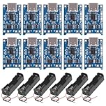 GTIWUNG 6Pcs 18650 Battery Holder Case with Lead Wire Bundle, 3.7V DIY Battery Storage Boxes Case Single Slot + 10Pcs TC4056 Type-C USB-C Input Interface USB 5V 1A Charger Module