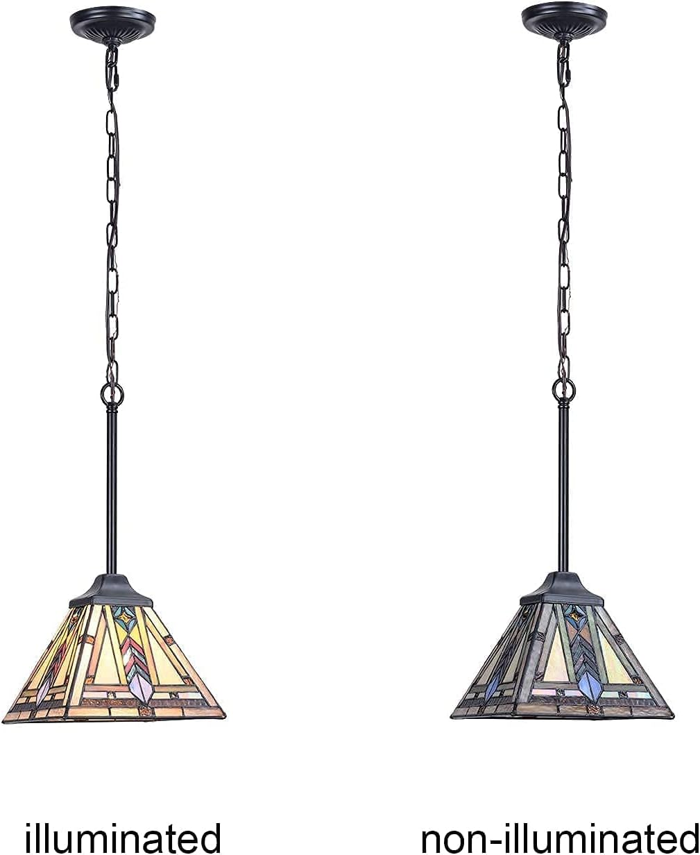 ❤ Crаzу Dеаlѕ ARTZONE Tiffany Stained Glass Pendant Light W8 Inch Handmade Mission Style Hanging Lamp for Kitchen Island Dining Room