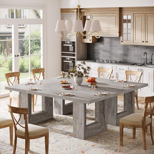 Image of Tribesigns Farmhouse Dining Table, 63-Inch Rectangular Kitchen Table with Strong Geometric Frame for Kitchen & Dining & Living Room, Grey