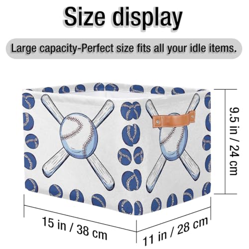 Image of Sport Baseball Storage Baskets for Organizing, Fabric Collapsible Storage Bins Box Baseball Bat Decorative Toy Organizer Baskets for Closet Shelves Gift Basket 2Pcs