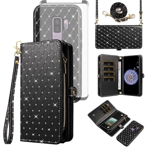 Coque Samsung Galaxy S9 Plus Asuwish portefeuille amovible pailletée