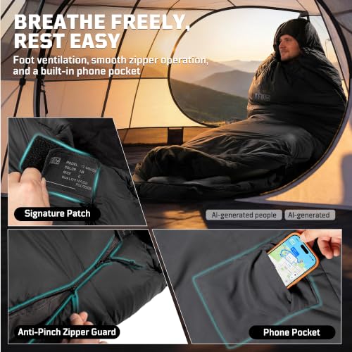 Saco de Dormir Momia para Adultos, 34-43°F, 3 estaciones, Para Clima Frío miniatura 5