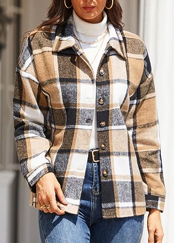 ELIY BASIC Women's 2025 Casual Flannel Plaid Shacket Long Sleeve Button Down Lapel Pocketed Jacket Shacket4
