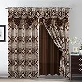Petrichor Elegant Curtains with Gold Silver Threads 2 Panels Set - Luxury Window Treatment Attached Valance, Sheer Backing, and 2 Tie Backs for Bedroom and Living Room, 54x84 inches,Coffee