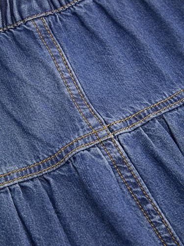 CIDER Womens Jean Long Skirts Tiered Denim High Elastic Waisted Western Cowgirl Midi Skirts3