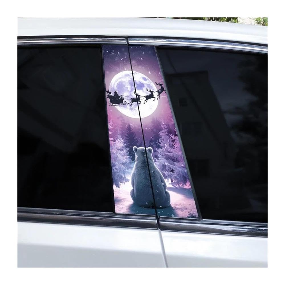 Decorative Items 2pcs Car Door Pillar Sticker Santa Claus Elk Waterproof Decals DIY(H)