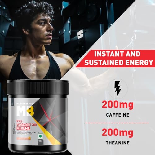Image of MuscleBlaze Pre Workout 200 Xtreme Powder, Fruit Punch (100g) + Cyclone Blender Gym Shaker (700ml)