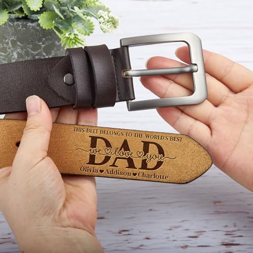Custom Leather Belt for Dad, Custom Name Engraved Leather Belt - Father's Day Gifts From Kids Son Daughter, Christmas Gift for Dad, Valentines Day Gift for Husband4