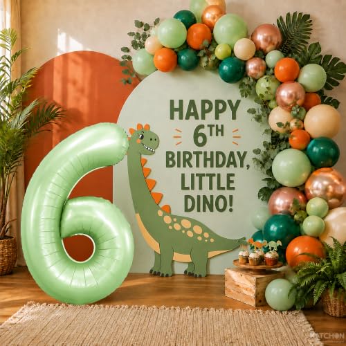 Image of KatchOn Giant Sage Green 6 Balloon Number - 40 Inch | 6th Birthday Decor
