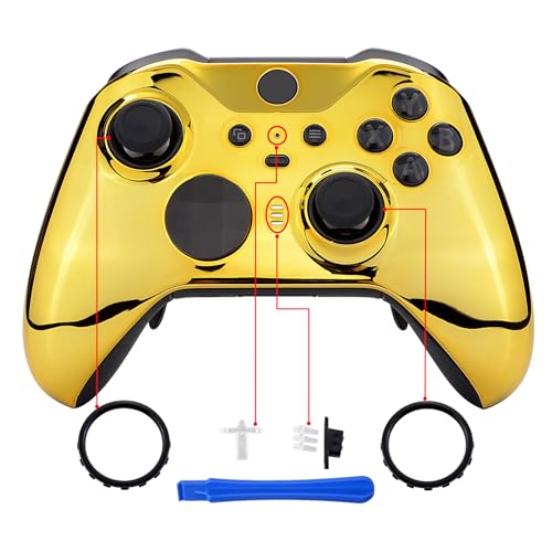 Image of eXtremeRate Chrome Gold Edition Glossy Faceplate Cover, Front Housing Shell Replacement Kit for Xbox One Elite Series 2 - Controller Not Included