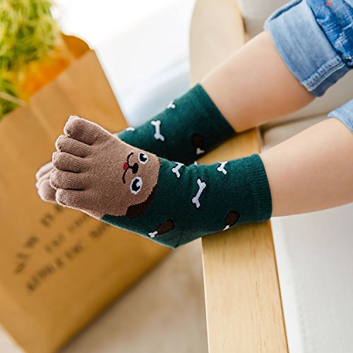 Artfasion Kids Toe Socks Cute Cotton Cartoon Animal Dog Cat Ankle Crew Five Finger Socks for 3-12 Years Old Girls and Boys4