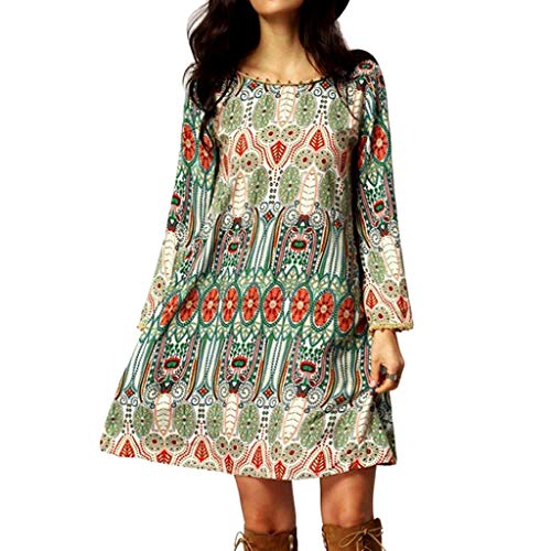 WEISHAZI Vestido corto de manga larga para mujer, estilo bohemio, estampado floral, informal, para fiesta Large