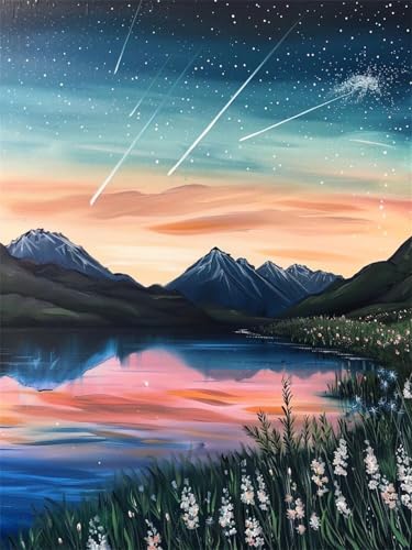 Pintar por Numeros Adultos Meteorito, Montañas Cuadros para Pintar por Numeros Niños, Kit de Pintura al óleo de Lienzo con 3 Pinceles y Pigmento Acrílico, Wall Room Decor, Regalo Mujer 60x80cm t-5222