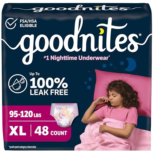 Image of GoodNites Girls Nighttime Underwear, Size Extra Large, 48 Ct, 2 Packs of 24