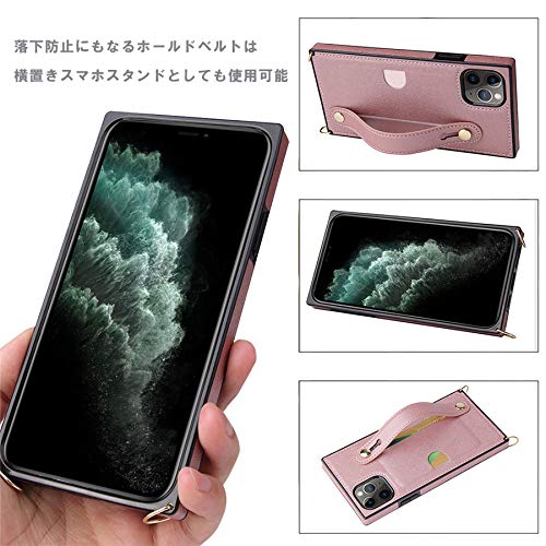 sslink iPhone14 対応 ケース (ピンク) レザー ホールドベルト ショルダーストラップ付き 背面カード収納ポケット カード入れ クロスボディ 肩掛け 斜め掛け リング 落下防止 スタンド機能 スマホカバー シンプル かわいい おしゃれ 韓国