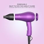 Wazor Compact 1000W Séchoir pour enfants & Verser la peinture Mini Séchoir à cheveux de voyage pour RV, sécheuse léger ionique avec concentrateur, bouton de tir cool, violet