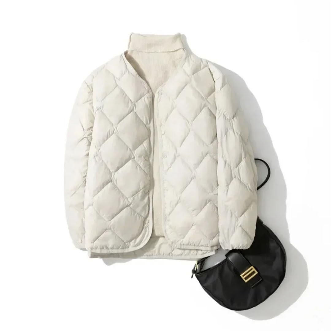 Chaquetas ligeras acolchadas para mujer, abrigos de plumón de pato, para invierno, con bolsillos, con plumas femeninas, sin cuello, Gris EN8, 3XL