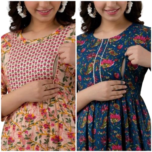 Combo of 2 Feeding Kurti for Women | Printed Cotton Kurti | Kurti for Women| Kurti | Printed Kurti | Feeding Kurti | Maternity Kurti for Women